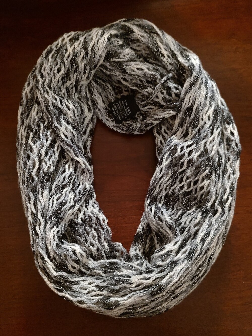 Black & White Open-Knit Infinity Scarf